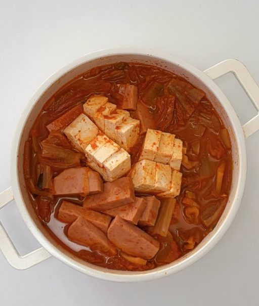 스팸과 두부가 푸짐한 김치찌개 완성